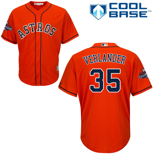 Astros #35 Justin Verlander Orange Cool Base World Series Champions Stitched Youth MLB Jersey